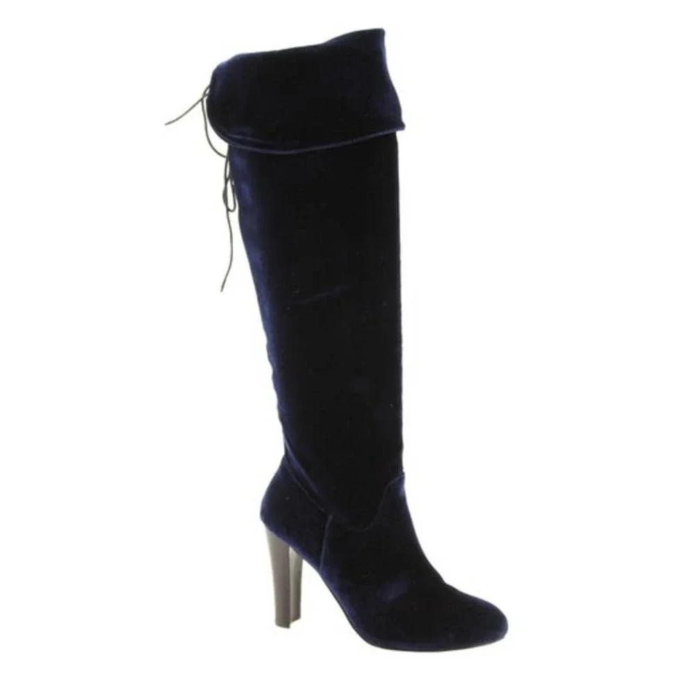 Steve Madden Glamurr Blue Velvet Heeled Over the Knee Boot 6 - Picture 1 of 8
